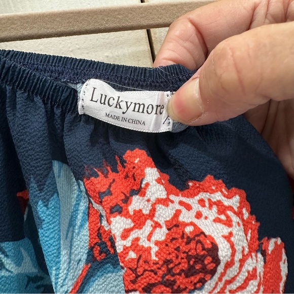 Lucky Brand Dark Blue Floral Blouse with Tie - Picture 3 of 5